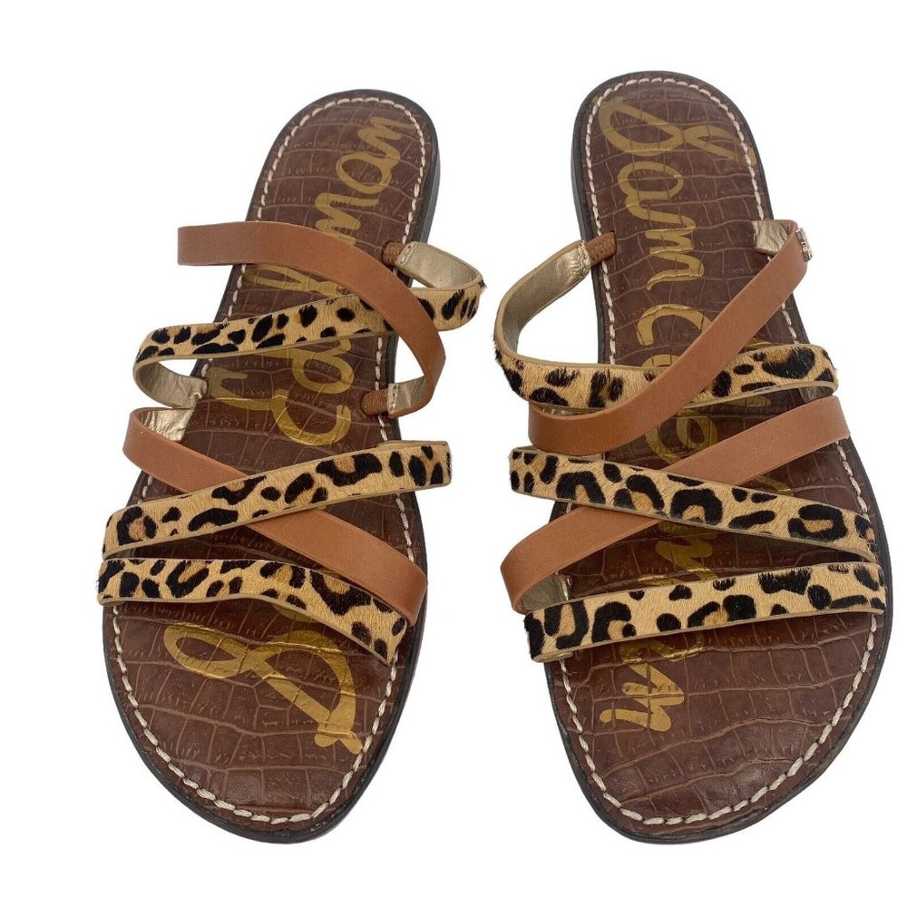 Sam Edelman Size 8.5 Strappy Giana Leopard Fur Slide Sandals